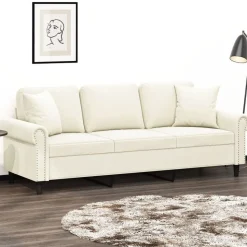 vidaXL 3-personers sofa med pyntepuder 180 cm velour cremefarvet