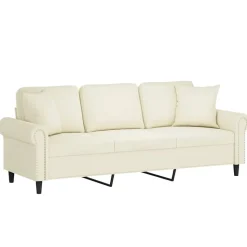 vidaXL 3-personers sofa med pyntepuder 180 cm velour cremefarvet