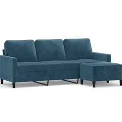 vidaXL 3-personers sofa med fodskammel 180 cm velour blå