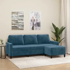 vidaXL 3-personers sofa med fodskammel 180 cm velour blå