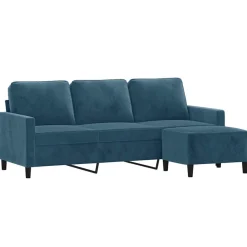 vidaXL 3-personers sofa med fodskammel 180 cm velour blå
