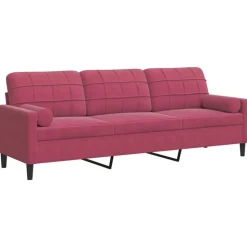 vidaXL 3-personers sofa med pyntepuder 210 cm fløjl vinrød