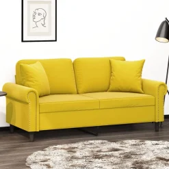 vidaXL 2-personers sofa med pyntepuder 140 cm velour gul
