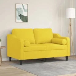 vidaXL 2-personers sofa med pyntepuder 120 cm stof lysegul