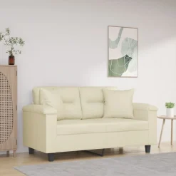 vidaXL 2-personers sofa med pyntepuder 120 cm kunstlæder cremefarvet