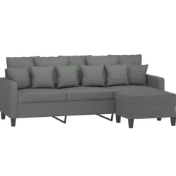 vidaXL 3-personers sofa med fodskammel 180 cm stof Mørkegrå