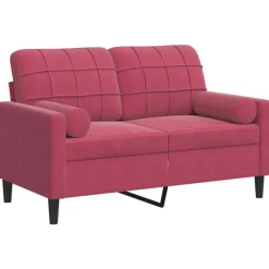 vidaXL 2-personers sofa med pyntepuder 120 cm velour vinrød