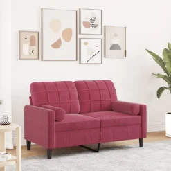 vidaXL 2-personers sofa med pyntepuder 120 cm velour vinrød