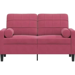 vidaXL 2-personers sofa med pyntepuder 120 cm velour vinrød