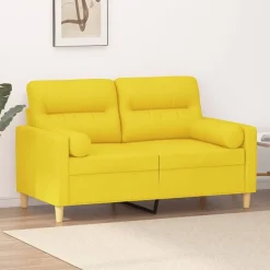vidaXL 2-personers sofa med pyntepuder 120 cm stof lysegul