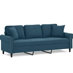vidaXL 3-personers sofa med pyntepuder 180 cm velour blå