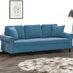 vidaXL 3-personers sofa med pyntepuder 180 cm velour blå
