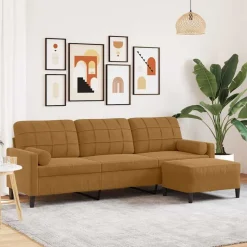vidaXL 3-personers sofa med fodskammel 210 cm velour brun