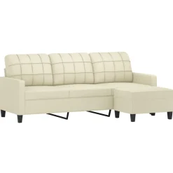 vidaXL 3-personers sofa med fodskammel 180 cm kunstlæder cremefarvet