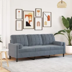 vidaXL 3-personers sofa med pyntepuder 180 cm velour mørkegrå
