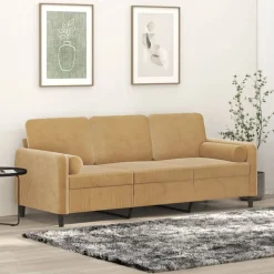 vidaXL 3-personers sofa med pyntepuder 180 cm velour brun