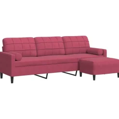 vidaXL 3-personers sofa med fodskammel 210 cm velour vinrød