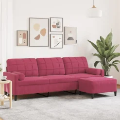 vidaXL 3-personers sofa med fodskammel 210 cm velour vinrød