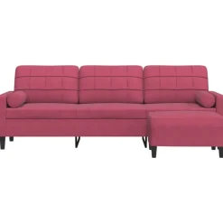 vidaXL 3-personers sofa med fodskammel 210 cm velour vinrød