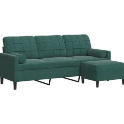 vidaXL 3-personers sofa med fodskammel 180 cm velour Mørkegrøn