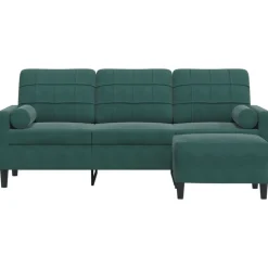 vidaXL 3-personers sofa med fodskammel 180 cm velour Mørkegrøn