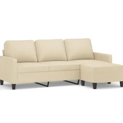 vidaXL 3-personers sofa med fodskammel 180 cm stof Cremefarvet