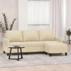 vidaXL 3-personers sofa med fodskammel 180 cm stof Cremefarvet