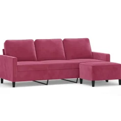 vidaXL 3-personers sofa med fodskammel 180 cm velour vinrød