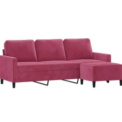 vidaXL 3-personers sofa med fodskammel 180 cm velour vinrød