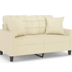 vidaXL 2-personers sofa med pyntepuder 120 cm kunstlæder cremefarvet