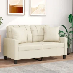vidaXL 2-personers sofa med pyntepuder 120 cm kunstlæder cremefarvet