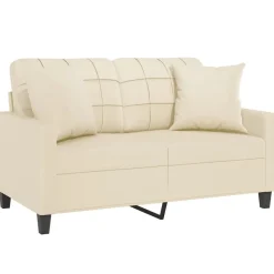 vidaXL 2-personers sofa med pyntepuder 120 cm kunstlæder cremefarvet