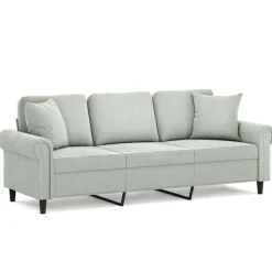vidaXL 3-personers sofa med pyntepuder 180 cm velour lysegrå
