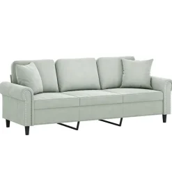 vidaXL 3-personers sofa med pyntepuder 180 cm velour lysegrå
