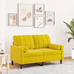 vidaXL 2-personers sofa med pyntepuder 120 cm velour gul