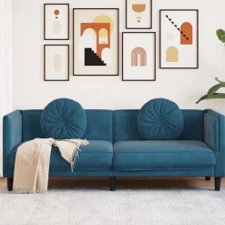 vidaXL 3-personers sofa med hynder velour blå