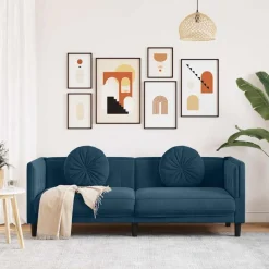 vidaXL 3-personers sofa med hynder velour blå