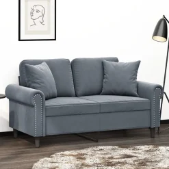 vidaXL 2-personers sofa med pyntepuder 120 cm velour mørkegrå