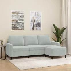 vidaXL 3-personers sofa med fodskammel 180 cm velour lysegrå