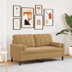 vidaXL 2-personers sofa med pyntepuder 140 cm velour brun