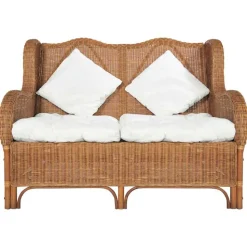 vidaXL 2-personers sofa naturlig rattan og hør lysebrun