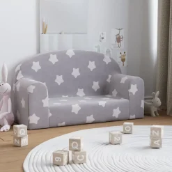 vidaXL 2-personers sofa til børn blødt plys med stjerner lysgrå
