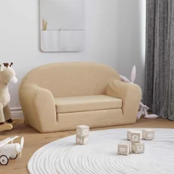 vidaXL 2-personers sofa til børn blødt plys cremefarvet