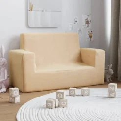 vidaXL 2-personers sofa til børn blødt plys cremefarvet