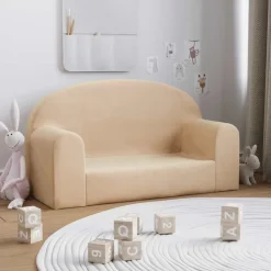 vidaXL 2-personers sofa til børn blødt plys cremefarvet