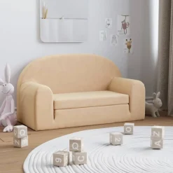 vidaXL 2-personers sofaseng til børn blødt plys cremefarvet