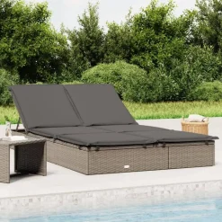 vidaXL 2-personers solseng med hynder polyrattan grå