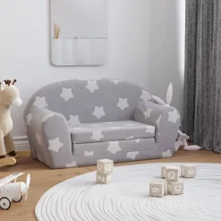 vidaXL 2-personers sovesofa til børn med stjerner blødt plys lysegrå