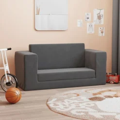 vidaXL 2-personers sovesofa til børn blødt plys antracitgrå