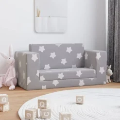 vidaXL 2-personers sovesofa til børn med stjerner blødt plys lysegrå